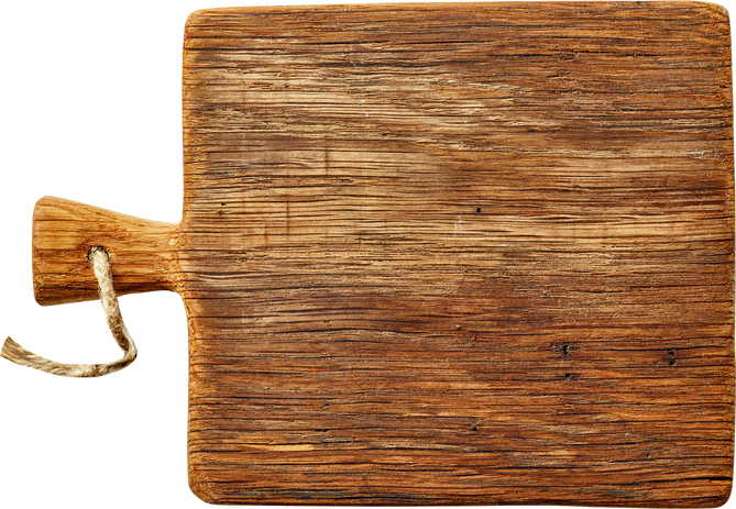 Top view of isolated wooden cutting serving board